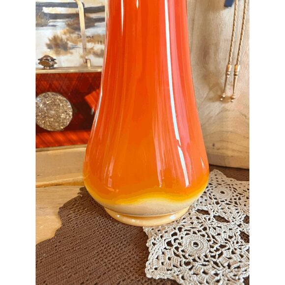 Vintage L.E. Smith Glass Bittersweet Orange Slag Glass Swung Vase – 21.5" Tall - Picture 3 of 7